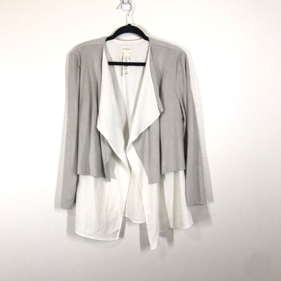 Chico's Women's Gray & White Draped Cardigan Size 2 Open Light Sweater Career - Picture 1 of 9